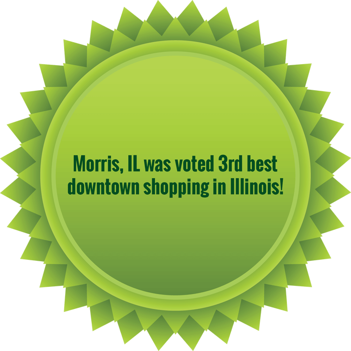 Graphic showing Morris Illinois was voted 3rd best shopping.
